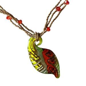 Green and red glass flame pendant necklace
